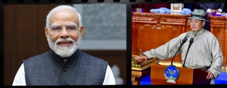 మంగోలియా అధ్యక్షుడు ఖురెల్సుఖ్ ఉఖ్నా తో కలిసి ఉమ్మడి పత్రికా సమావేశంలో ప్రసంగించారు.